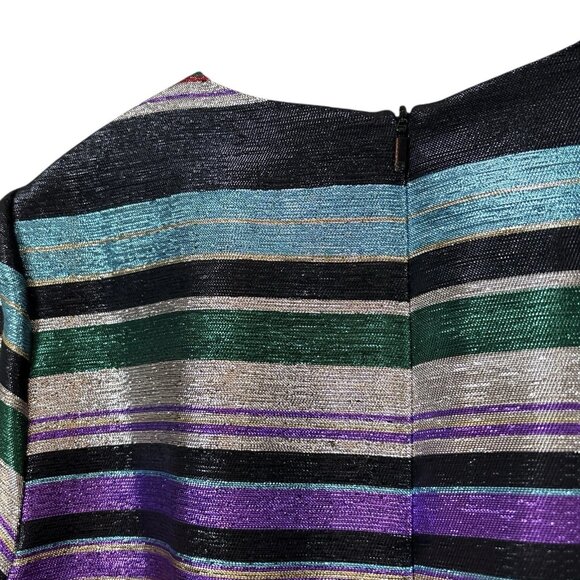 Trina Turk Metallic Striped Cocktail Evening Dress Multicolor Silver Red Size 0 - Picture 4 of 9